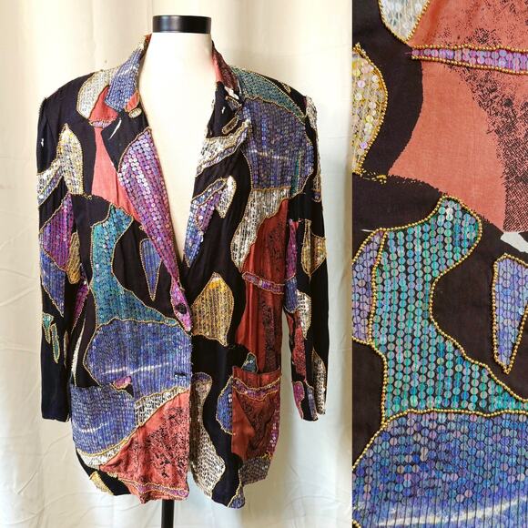 VTG 80s Sandy Starkman Sequin / Beaded Funky Blazer Jacket Festival Wear - Picture 1 of 8